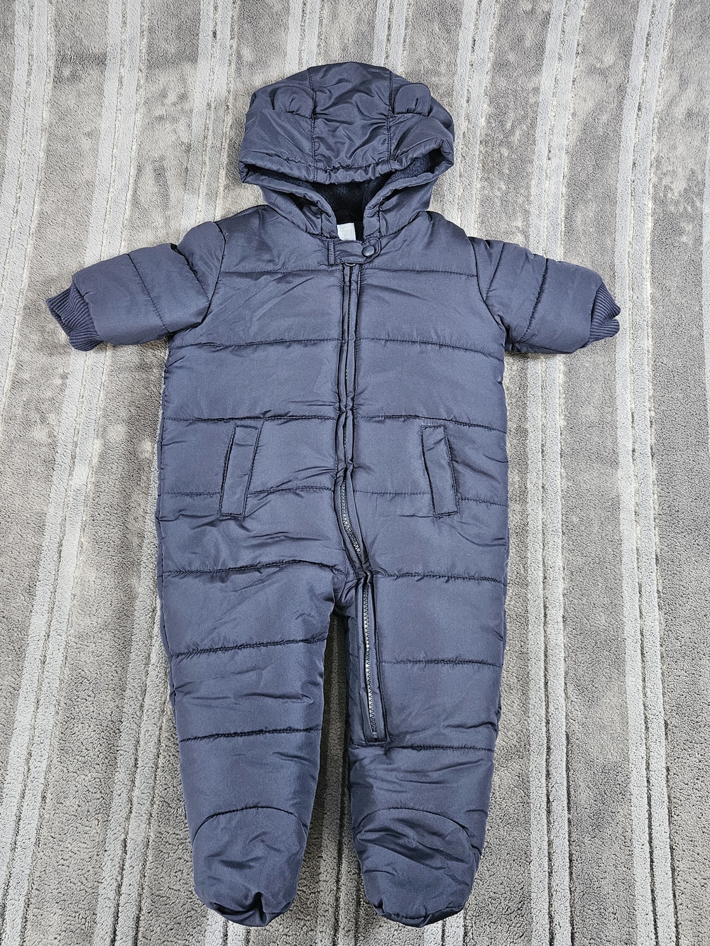Size 6 To 9 Mon Navy Puffer Hooded Baby One-Piece